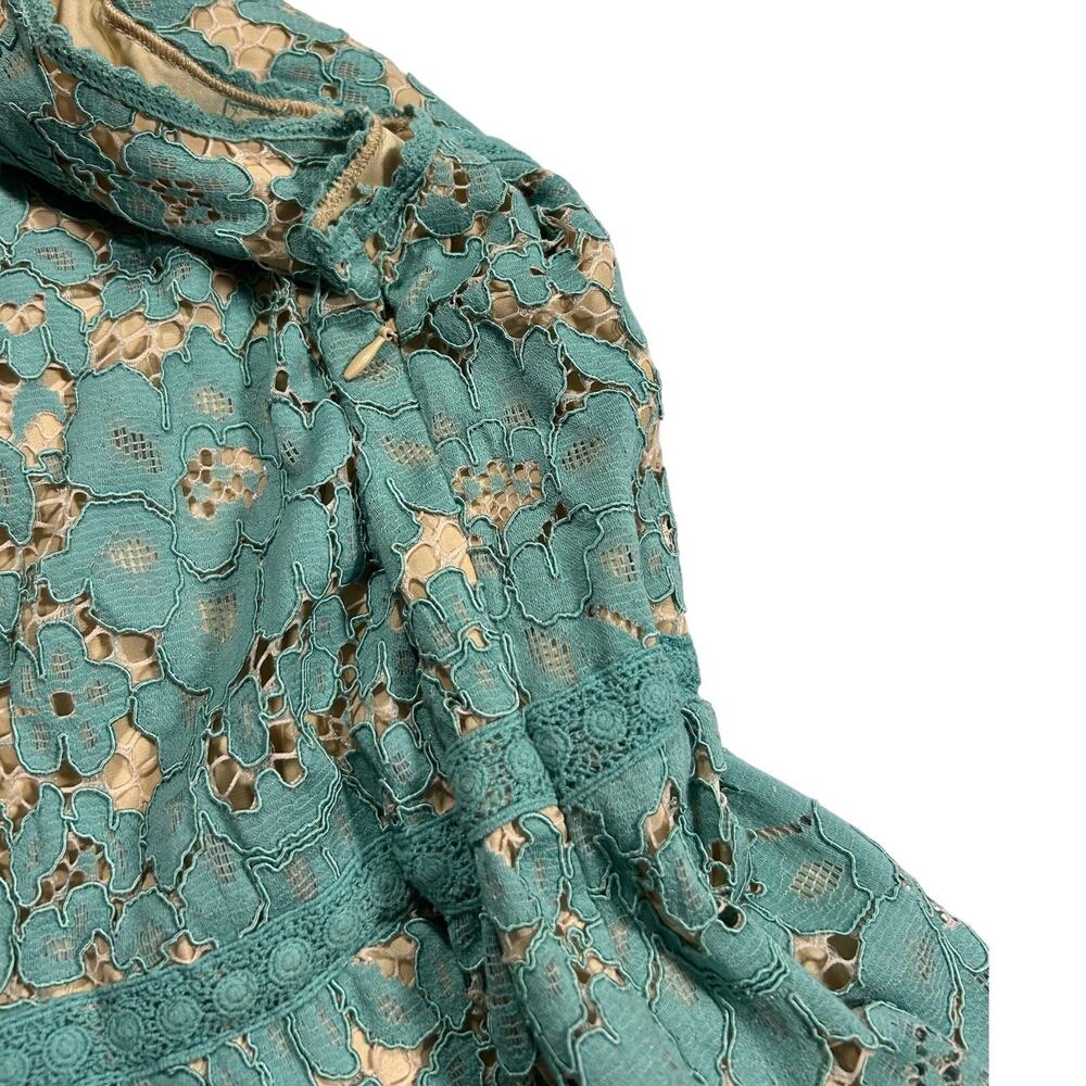 Chelsea & Violet Teal Lace Dress Nude Lined Sleeveless Square Neck Fit Flare XS - Picture 8 of 16
